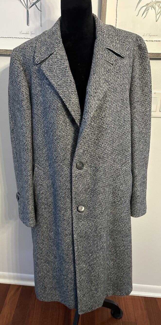 Vintage Crombie Highland Tweed OverCoat Wool Gray Mens Oversized Large Freedmand